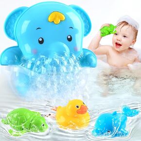 4 in 1 Bubble Bath Toys for Kids Ages 1-3 - Elephant Bathtub Bubble Machine with 3 Pack Swimming Bath Toys for Toddlers 3+ Baby Bath Toys for Kids Ages 4-8 Floating Wind Up Toys for 3+