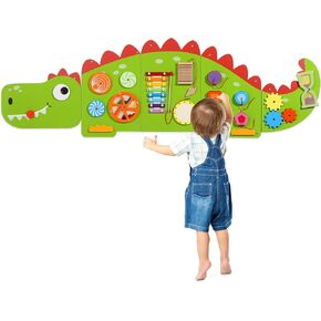 Joyibay Dinosaur Sensory Wall Panel: Sensory Wall Toy Wooden Dinosaur Busy Board Sensory Board Wall Toys 8 Sensory Activities Games for Toddlers Bedrooms Daycares