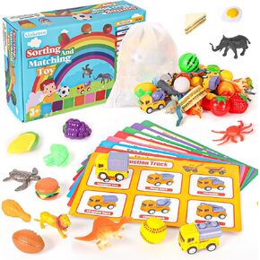 Sorting Toy for Toddlers, Montessori Toys Learning Sensory Toys, Animals Dinosaurs Fruits Vegetables Vehicles Foods Fishes Balls Matching Toys, Ideal Gift for 3 4 5 Year Old Boys Girls