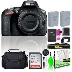 Nikon D5600 24.2MP DSLR Digital Camera (Body Only) (1575) Deluxe Beginner Bundle Kit -Includes- Sandisk 64GB SD Card + Large Camera Gadget Bag + Spare Battery + Deluxe Cleaning Kit + More