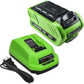 6.0Ah Lithium ion 40 Volt 29472 Battery and 29482 Charger Replacement for Greenworks 40V Battery and Charger Compatible with Greenworks 29462 29472 29482 Battery Charger (Green)