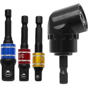 مجموعة مفك عالمية، 3 قطع 1/4 3/8 1/2 بوصة مجموعة محول مقبس مثقاب، ملحق مثقاب زاوية يمين أسود 105 درجة، مجموعة مفك تمديد سداسي لقمة مفك براغي in Kuwait