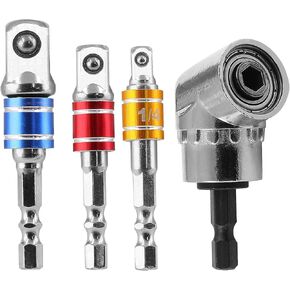 Universal Driver Set, 3pcs 1/4 3/8 1/2 Inch Drill Bit Socket Adapter Set, Black 105 Degree Right Angle Drill Attachment, Hex Impact Driver Extension Bit Set Drill Bit Screwdriver Socket Set