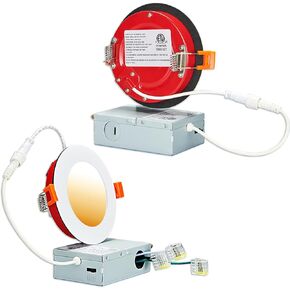 6 Pack Fire Rated Recessed Light 2 Hours, 4 Inch Canless Downlight with Junction Box, 10W, 5CCT Selectable & Dimmable, ETL, IC & Wet Rated