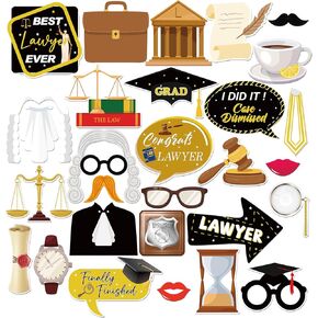 INNORU Lawyer Graduation Photo Booth Props, Congrats Lawyer Grad Photoshoot Law School Graduation Party Photography Props Favor Lawyer Grad Sign Centerpiece Sticks Decorations 29 PCS
