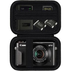 HESTECH Hard Travel Camera Case for Canon PowerShot G7 X Mark II/G7X Mark III, 4K Digital Camera Bag with Zipped Mesh Pocket for Charger, USB Cable, SD Card, Battery and Other Accessories, Black