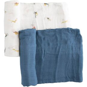 Little Unicorn – Gone Fishing Deluxe Swaddle Set | Set of 2 | 100% Rayon Muslin from Bamboo | Super Soft | Newborns and Infants | Large 47" x 47" | Machine Washable