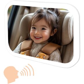 Baby Car Mirror with Lights & Voice Control, Wide Crystal Clear View for Rear Facing Infant,3 Color Light &Dimmable Shatterproof Infant Car Seat Mirror for Every Parent(White)