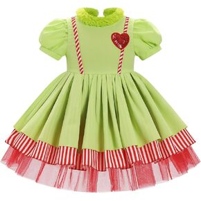 IDOPIP Toddler Girls Christmas Dress Puff Sleeve Tutu Dress Princess Baptism Ruffle Tulle Dress Cake Smash Photo Shoot Outfit