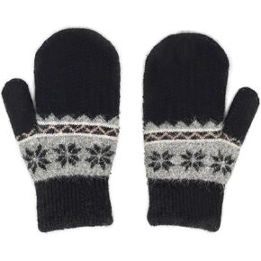 Teens Outdoor Ski-Mittens Winter-Warm-Knit-Mittens,Snowflake-Print Double-Layer-Gloves for 7-14Years
