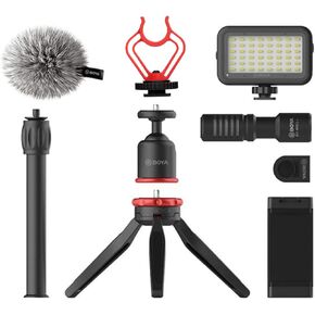 مجموعة أدوات تصوير الفيديو للهواتف الذكية من BOYA مع MM1+ ميكروفون بندقية ومثبت ثلاثي القوائم ومصباح LED ومشبك للصدمات لمصور فيديو Vlogger وYouTube وFacebook Live Stream وتسجيل الهاتف in Kuwait