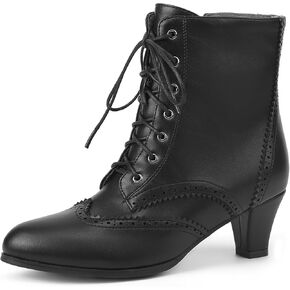 Women Vintage Victorian Boots with Side Zippers Wintip Lace Up Ankle Boots