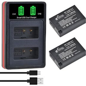 Pickle Power 2-Pack LP-E17 Battery and LED Dual Charger for Canon EOS R50 R8 RP R10, Rebel T6i T7i T8i, T6s, SL2 SL3, EOS M3 M5 M6, 77D 200D 750D 760D 800D 8000D