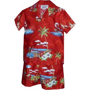 Pacific Legend Boys Santa's Xmas Hawaiian Vacation 2pc Set Red 6T for 4yrs Old