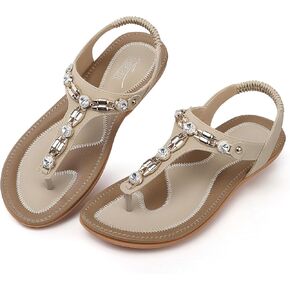 SHIBEVER Flat Sandals for Women Dressy: Size 10 Summer Comfort Dress Sandals - Comfortable Walking Dressy Casual Flats Womens Sandal Apricot in Kuwait