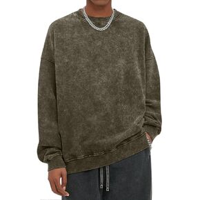 BINTEHGS Mens Oversized Vintage Sweatshirts Acid Wash Plain Crewneck Sweatshirt Streetwear Unisex Distressed Couple Pullover