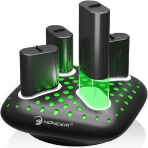 Charger Station with 4X 1400mAh (5180mWh) Rechargeable Battery Packs for Xbox One/Series X/S/Elite, 7 RGB Xbox Controller Batteries Pack Charging Dock, Black