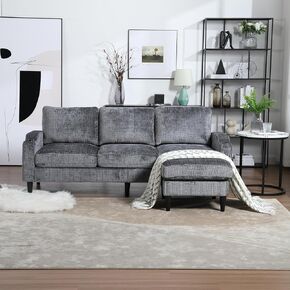 NicBex Sectional Couch Sofa with Storage Ottoman and Side Pockets Polyester L Shaped Cloud Couch for Living Room Furniture Sets with Cup Holders, Modular Sofa for Living Room, Bedroom, Apartment, Gray