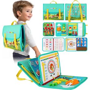 Busy Book for Toddlers 1-3, Farm Montessori Busy Book Boys Girl Birthday Gift, Sensory Educational Travel Toys for Toddler 1-3, Toddler Activity Book for Learning Fine Motor Skills, Dressup