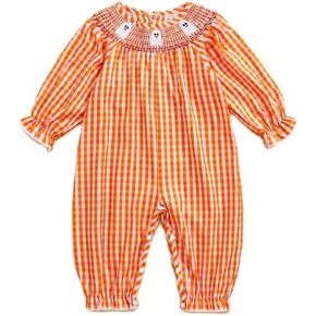 Newborn Baby Girl Halloween Clothes Long Puff Sleeve Ghost Print Smocked Plaid Romper Jumpsuit Christmas Outfits