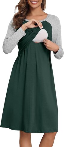 Xpenyo Women's Nursing Dress Fall Winter Long Sleeve Maternity Breastfeeding Knee Length Dress in Saudi Arabia