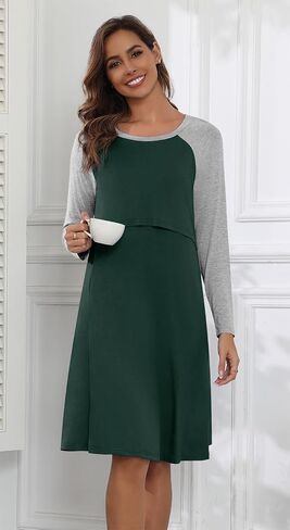 Xpenyo Women's Nursing Dress Fall Winter Long Sleeve Maternity Breastfeeding Knee Length Dress in Saudi Arabia