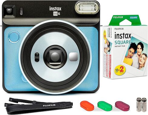 Fujifilm Instax Square SQ6 + Fujifilm Instax Square Instant Film (20 Sheets) Bundle with Deals Number One Cleaning Cloth (Metallic Blue) in Saudi Arabia