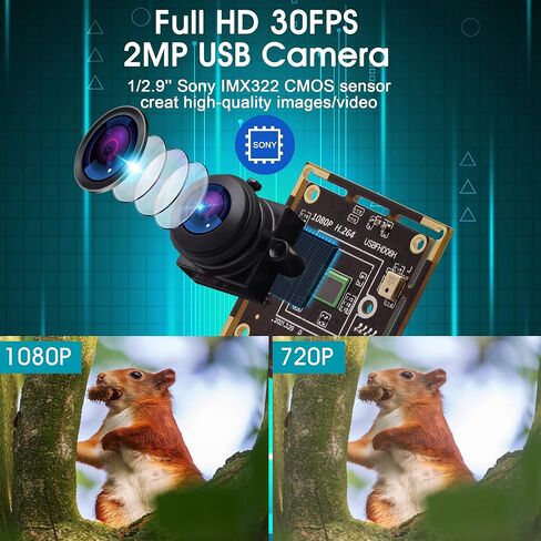 1080P USB Camera Module for Raspberry Pi, Low Light USB Camera for Computer, 2MP 30FPS CMOS IMX323 3.6mm Lens Mini USB Webcam with Audio, Lightburn Camera Board for Windows Linux Mac OS in Saudi Arabia