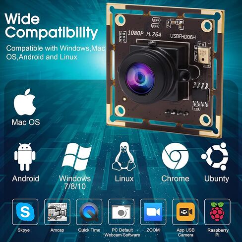 1080P USB Camera Module for Raspberry Pi, Low Light USB Camera for Computer, 2MP 30FPS CMOS IMX323 3.6mm Lens Mini USB Webcam with Audio, Lightburn Camera Board for Windows Linux Mac OS in Saudi Arabia