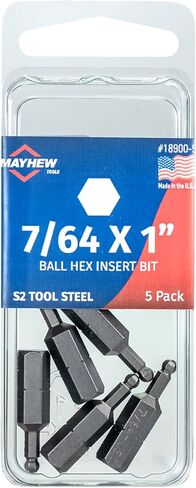 Mayhew Tools 18900-5 SAE Ball Hex Insert Bit، 7/64 × 1 بوصة، 5 عبوات in Kuwait