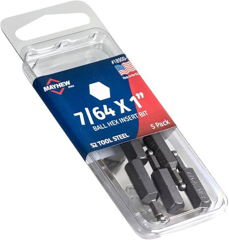 Mayhew Tools 18900-5 SAE Ball Hex Insert Bit، 7/64 × 1 بوصة، 5 عبوات in Kuwait