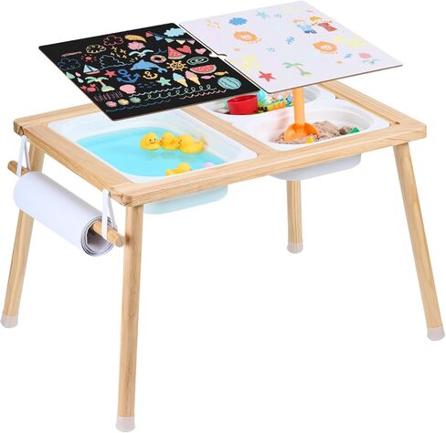 VEVOR Sensory Table for Toddlers, Kids Activity Table with 3 Foldable Storage Bins & Paper Roll Holder, Indoor/Outdoor Play Sand and Water Table, Wooden Kids Sensory Drawing Table, Gift for Boys Girls in Saudi Arabia