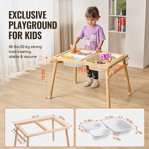 VEVOR Sensory Table for Toddlers, Kids Activity Table with 3 Foldable Storage Bins & Paper Roll Holder, Indoor/Outdoor Play Sand and Water Table, Wooden Kids Sensory Drawing Table, Gift for Boys Girls in Saudi Arabia