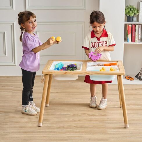 VEVOR Sensory Table for Toddlers, Kids Activity Table with 3 Foldable Storage Bins & Paper Roll Holder, Indoor/Outdoor Play Sand and Water Table, Wooden Kids Sensory Drawing Table, Gift for Boys Girls in Saudi Arabia