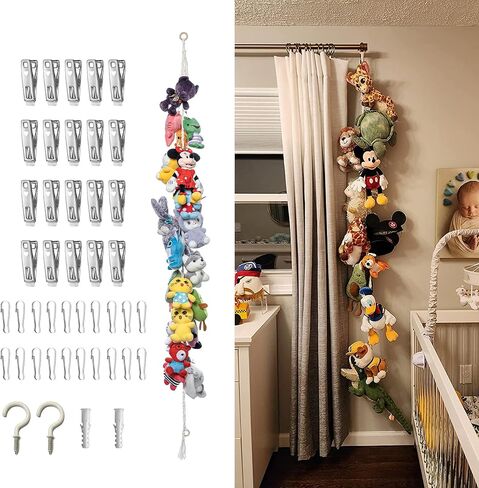 1 Pcs Stuffed Animal Storage Chains with 20 Lover Clips Hanging for Stuffed Animals Hammock Holder 80inch Stuffed Toy Chain Display for Nursery Wall Corner Decor Boho Organizer(1 Pcs White) in Saudi Arabia