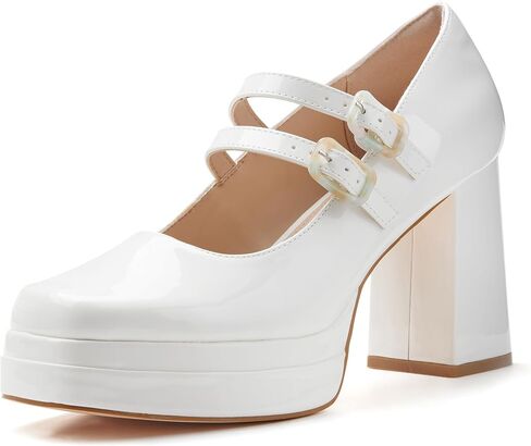 Coutgo Women's Platform Mary Jane Pumps Two Strap Square Toe Chunky Block Heel Sandals Party Shoes in Saudi Arabia