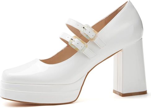 Coutgo Women's Platform Mary Jane Pumps Two Strap Square Toe Chunky Block Heel Sandals Party Shoes in Saudi Arabia