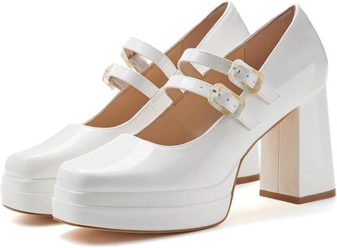 Coutgo Women's Platform Mary Jane Pumps Two Strap Square Toe Chunky Block Heel Sandals Party Shoes in Saudi Arabia