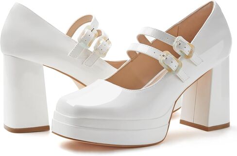 Coutgo Women's Platform Mary Jane Pumps Two Strap Square Toe Chunky Block Heel Sandals Party Shoes in Saudi Arabia