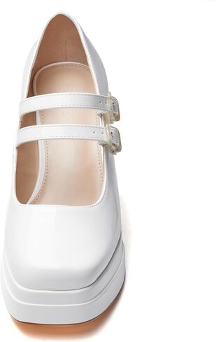 Coutgo Women's Platform Mary Jane Pumps Two Strap Square Toe Chunky Block Heel Sandals Party Shoes in Saudi Arabia