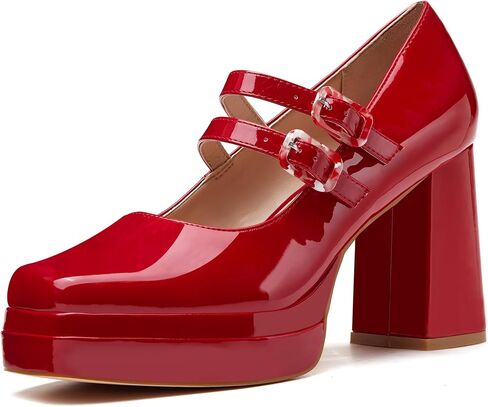 Coutgo Women's Platform Mary Jane Pumps Two Strap Square Toe Chunky Block Heel Sandals Party Shoes in Saudi Arabia