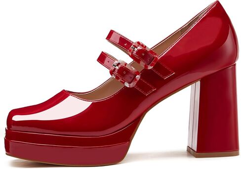 Coutgo Women's Platform Mary Jane Pumps Two Strap Square Toe Chunky Block Heel Sandals Party Shoes in Saudi Arabia