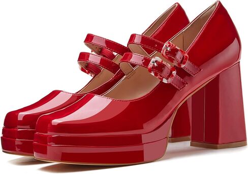 Coutgo Women's Platform Mary Jane Pumps Two Strap Square Toe Chunky Block Heel Sandals Party Shoes in Saudi Arabia