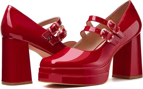 Coutgo Women's Platform Mary Jane Pumps Two Strap Square Toe Chunky Block Heel Sandals Party Shoes in Saudi Arabia