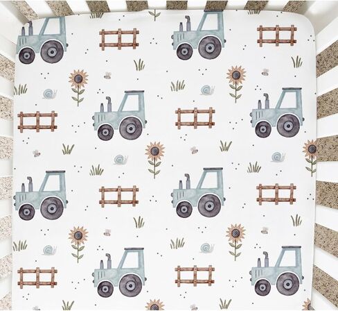 Baby Crib Sheets for Boys and Girls Farm Tractors Sunflowers Leaves Soft Breathable Unisex Baby Sheet 52''x28'' Sized for Standard Baby Crib & Toddler Mattress, Floral, 4272332 in Saudi Arabia