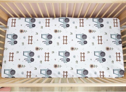 Baby Crib Sheets for Boys and Girls Farm Tractors Sunflowers Leaves Soft Breathable Unisex Baby Sheet 52''x28'' Sized for Standard Baby Crib & Toddler Mattress, Floral, 4272332 in Saudi Arabia