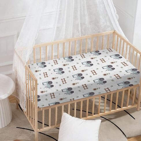 Baby Crib Sheets for Boys and Girls Farm Tractors Sunflowers Leaves Soft Breathable Unisex Baby Sheet 52''x28'' Sized for Standard Baby Crib & Toddler Mattress, Floral, 4272332 in Saudi Arabia