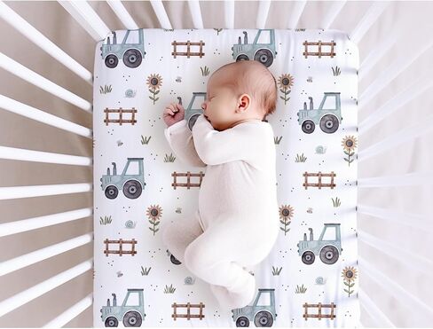 Baby Crib Sheets for Boys and Girls Farm Tractors Sunflowers Leaves Soft Breathable Unisex Baby Sheet 52''x28'' Sized for Standard Baby Crib & Toddler Mattress, Floral, 4272332 in Saudi Arabia