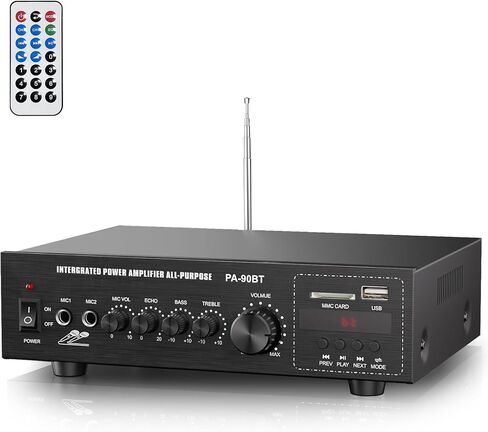 Facmogu FS-206 Public Address Amplifier, 60W Home Compact Public Address Mono Bluetooth Amplifier for PA Speakers, PA Amplifier PA System w/FM, BT, LED Display, Remote, USB/AUX/Mic in, 70V/100V Out in Saudi Arabia