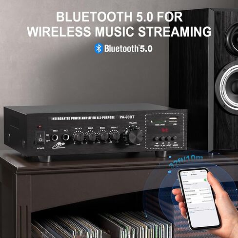 Facmogu FS-206 Public Address Amplifier, 60W Home Compact Public Address Mono Bluetooth Amplifier for PA Speakers, PA Amplifier PA System w/FM, BT, LED Display, Remote, USB/AUX/Mic in, 70V/100V Out in Saudi Arabia